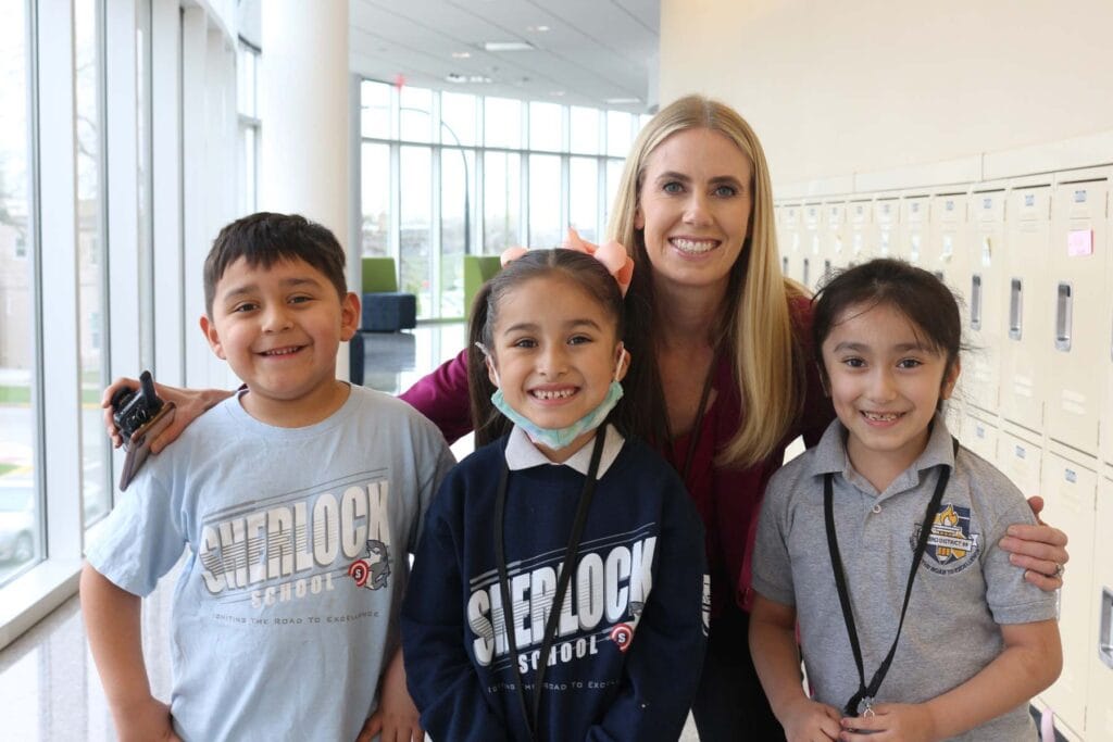 Joanna Lago and some of her students at Sherlock elmentary in Cicero.